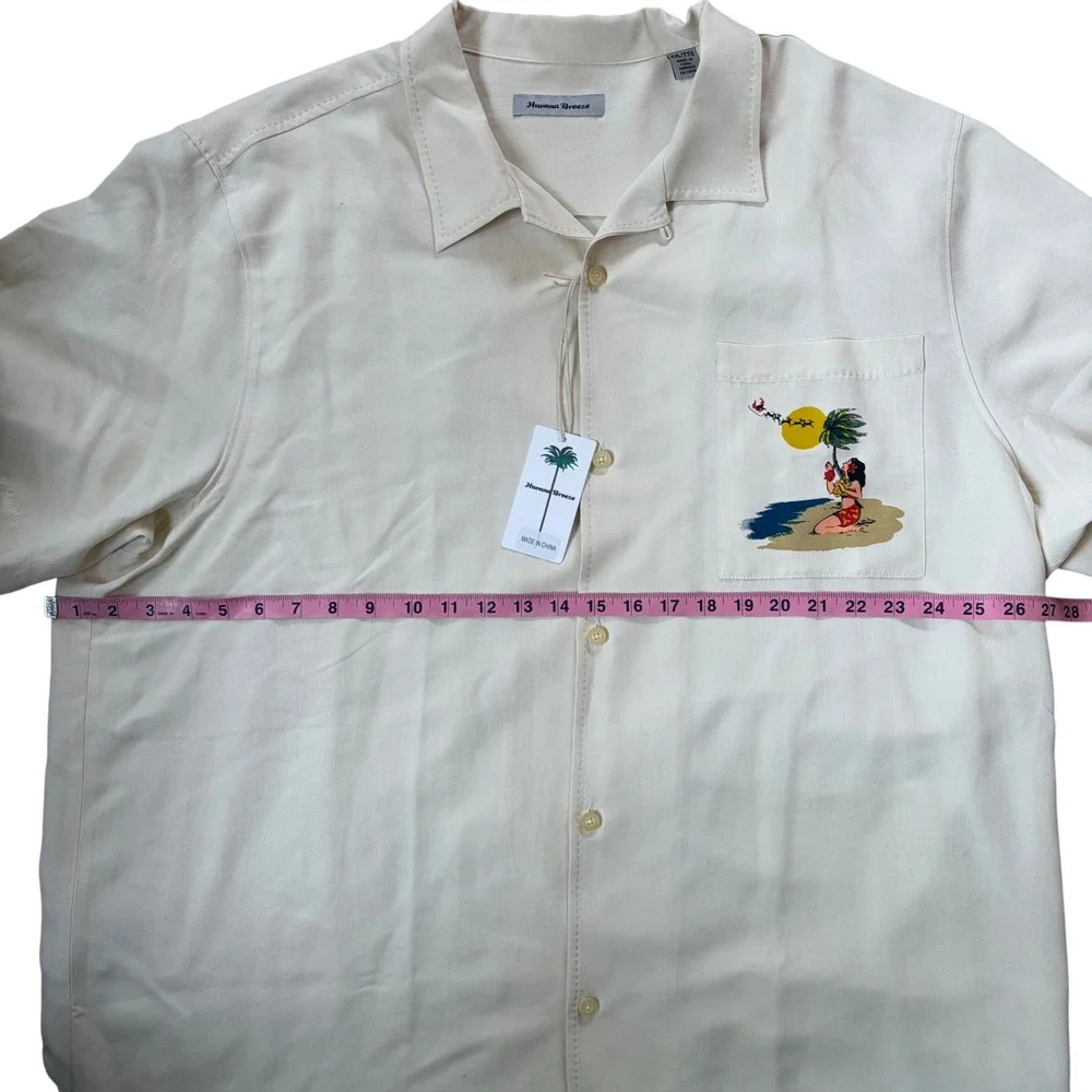 NWT Havana Breeze Aloha Hawaiian Shirt 100% Silk Cream Hula Girl Christmas XXL‎